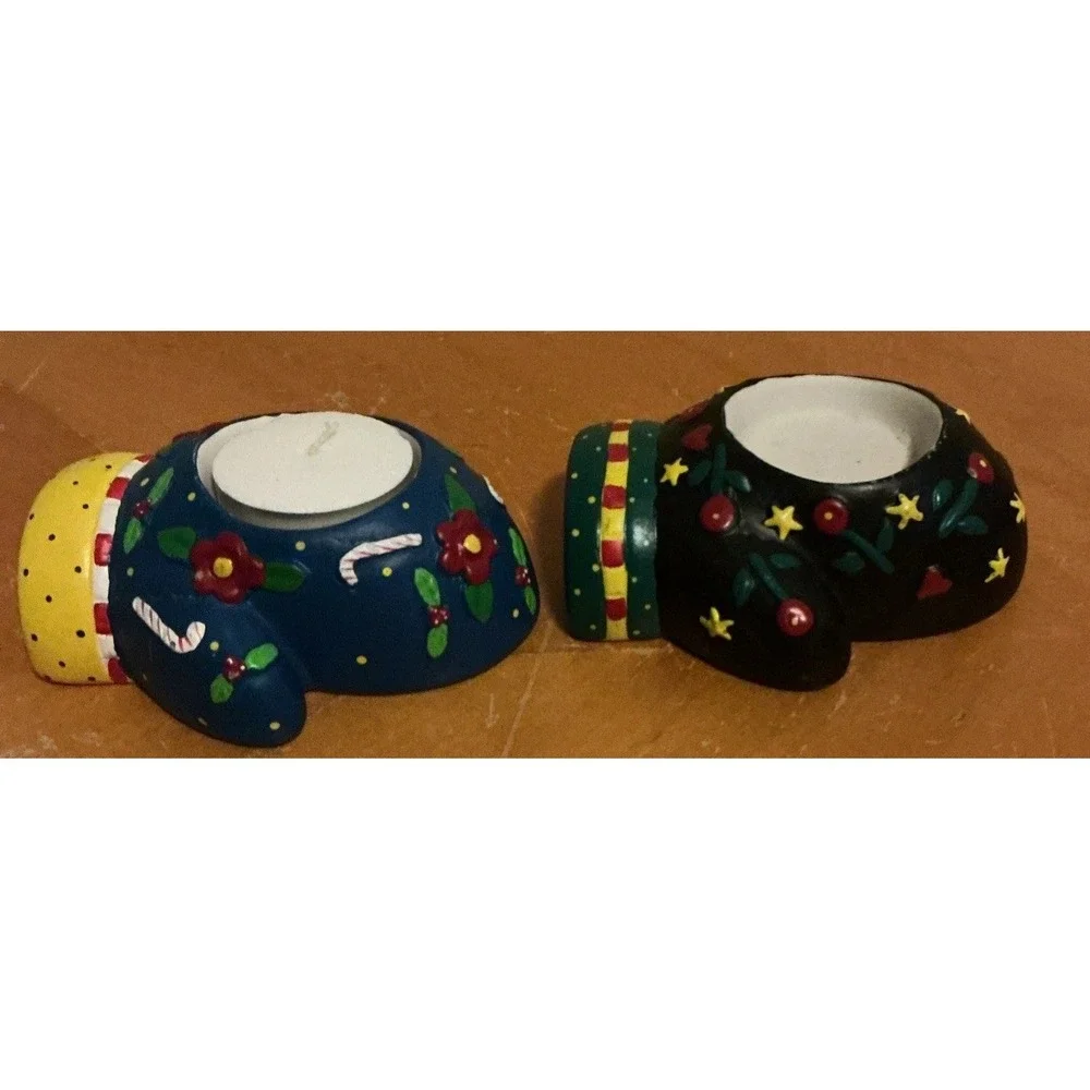 Mary Engelbreit‎ Set of 2 Mitten Shaped Tea Light Holders Winter Whimsical